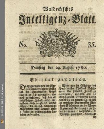 No. 35, Dienstag den 29. August 1780