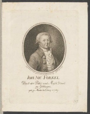 [Bildnis Johann Nikolaus Forkel] : Ioh: Nic: Forkel : Doct: der Philos: und Musik Direct: zu Göttingen : geb: zu Meeder bei Coburg 1749.