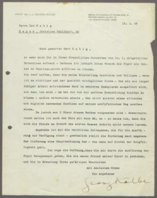 Briefwechsel zwischen Leo Habig und Georg Kolbe
