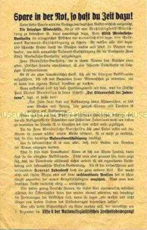 Nationalsozialistisches Propagandaflugblatt mit antisemitischer Ausrichtung