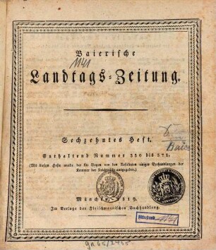 Baierische Landtags-Zeitung. 16 = Nr. 350 - 371. 1819