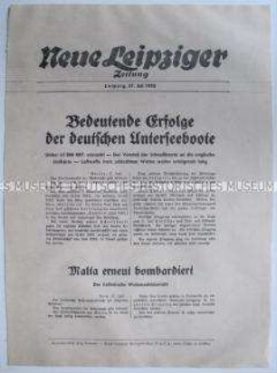 Extrablatt der "Neuen Leipziger Zeitung" zum U-Boot-Krieg gegen Großbritannien