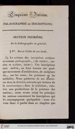 Cinquième division: Paleographie ou inscriptions