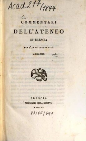 Commentari dell'Ateneo di Brescia. 1844