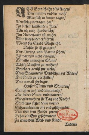 ACH Gott ich thu dirs klagen/ || Den jammer vnd die noth/ ||
