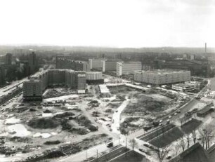 Dresden-Altstadt. Baustelle zwischen St. Petersburger Straße/Prager Straße/Dr.-Külz-Ring. Blick vom Rathausturm
