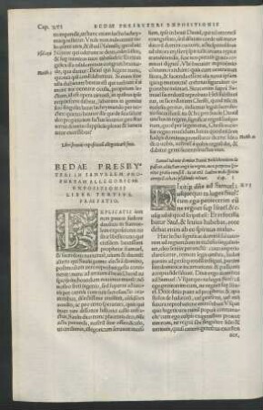 Bedae Presbyteri In Samuelem Prophetam ... Liber Tertius.