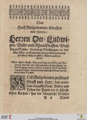 Dem HochWohlgeborenen Graffen und Herren/ [...]
