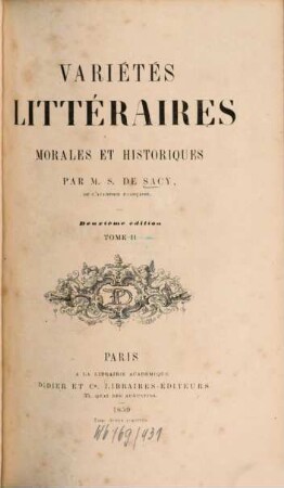 Variétés littéraires morales et historiques, 2