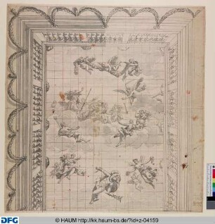 Entwurf eines Deckengemäldes: Jupiter und Juno im Kreis anderer Götter auf Wolken