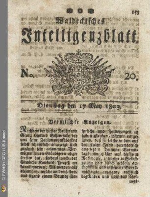No. 20. Dienstag den 17 May 1803