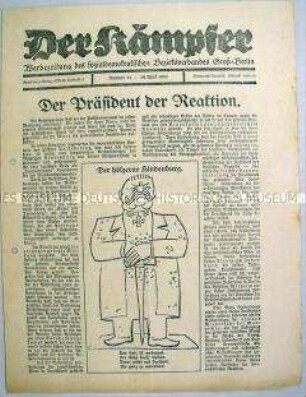 Werbezeitung der SPD Groß-Berlin "Der Kämpfer" zur Reichspräsidentenwahl 1925