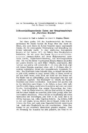 Differentialdiagnostische Daten zur Symptomatologie des Nervösen Kindes
