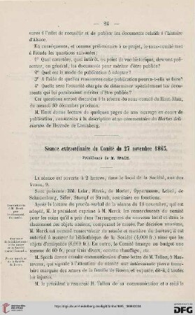 Séance extraordinaire du Comité du 27 novembre 1865