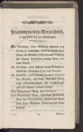 Pränumeranten-Verzeichniß