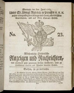 No. 23. Montags, den 6ten Junii 1763.
