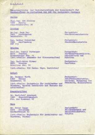 Bezirksvorstände der GfD für Technische Denkmale - Mitgliederliste