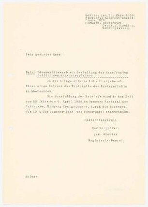 Schauseitengestaltung Frankfurter Allee, Berlin: Korrespondenz