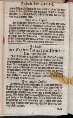 Inhalt der Capitel des andern Theils.