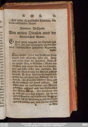 Zweyter Abschnitt. Von meinen Diensten unter der Kayserlichen Armee.