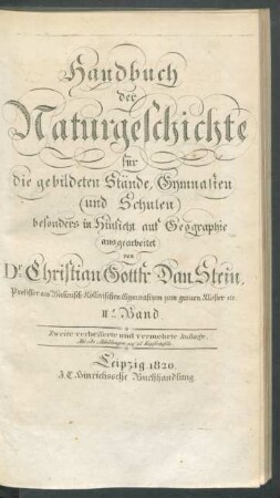 Bd 2: Handbuch der Naturgeschichte