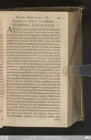 Epistola XXIV. Francofurtum. Claudio Marnio S. D.