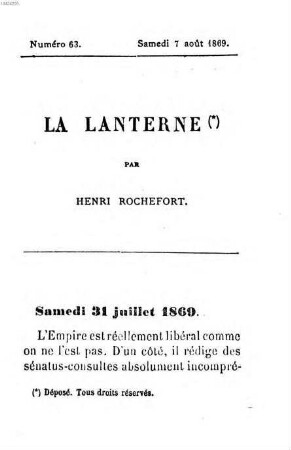 La lanterne. 63. 1869, 7. August