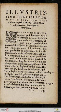Illustrissimo Principi ac Domino D. Lvdovico Dvci Vuirtembergensi ac Teccensi, [...]