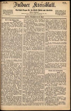 Ausgabe vom Samstag, den 29. April 1876.