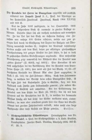 283-285 [Rezension] Kirchengeschichtliche Abhandlungen