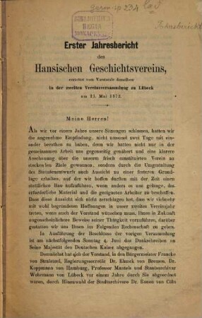 Jahresbericht. 1. 1872