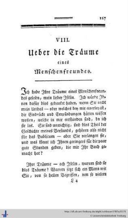 VIII. Ueber die Träume eines Menschenfreundes