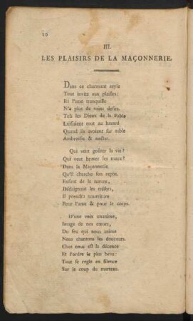 III. Les Plaisirs De La Maconnerie