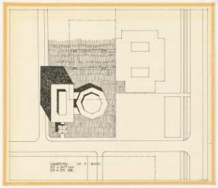Hochschulbibliothek, Karlsruhe Neubau: Vorprojekt: Anbau eines weiteren Bibliotheksgebäudes. Lageplan, 1:500