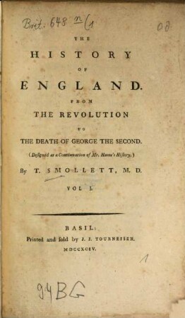The History Of England : From The Revolution To The Death Of George The Second ; (Designed as a Continuation of Mr. Hume's History.). 1