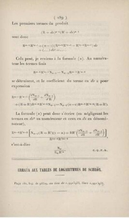 Errata aux tables de logarithmes de Schrön.