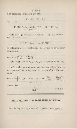 Errata aux tables de logarithmes de Schrön.