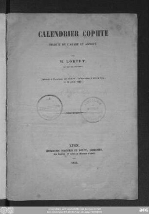 Calendrier Cophte : traduit de l'Arabe et annoté