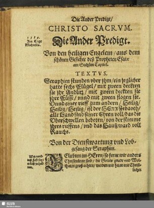 Die Ander Predigt. Von den heiligen Engelein, aus dem schönen Gesichte deß Propheten Esaiae am Sechsten Capitel