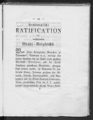 Hamburgische Ratification des vorstehenden Gränz-Vergleichs.