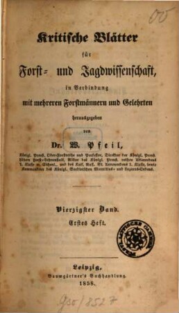 Kritische Blätter für Forst- und Jagdwissenschaft, 40. 1858