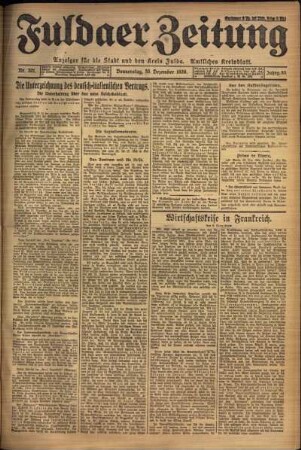 Erste Ausgabe vom Donnerstag, den 30. Dezember 1926.