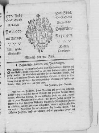 30tes Stück, Ausgabe vom 22. Julii 1772