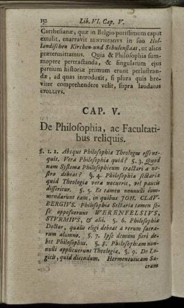 Cap. V. De Philosophia, ac Facultatibus reliquis