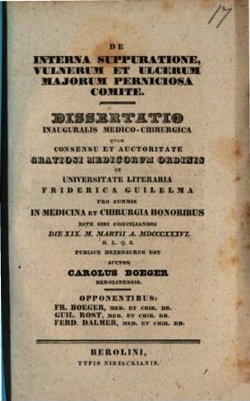 De interna suppuratione, vulnerum et ulcerum maiorum perniciosa comite