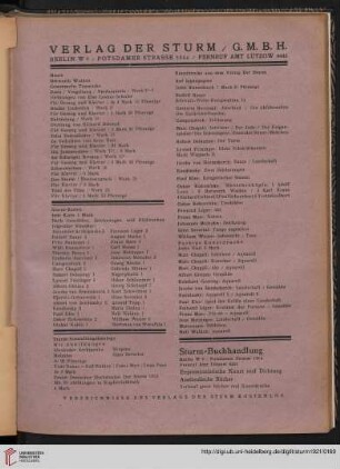Verlag Der Sturm / Musik / Sturm-Karten / Sturm-Ausstellungskataloge / Kunstdrucke / Sturm-Buchhandlung