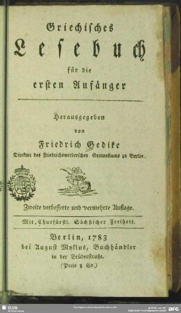 Griechisches Lesebuch für die ersten Anfänger