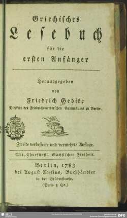 Griechisches Lesebuch für die ersten Anfänger
