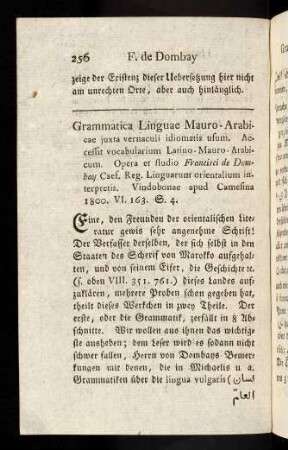 256, Francisci de Dombay. Grammatica Linguae Mauro-Arabicae.