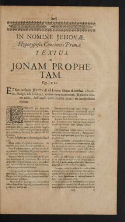 Concionis Primae.
